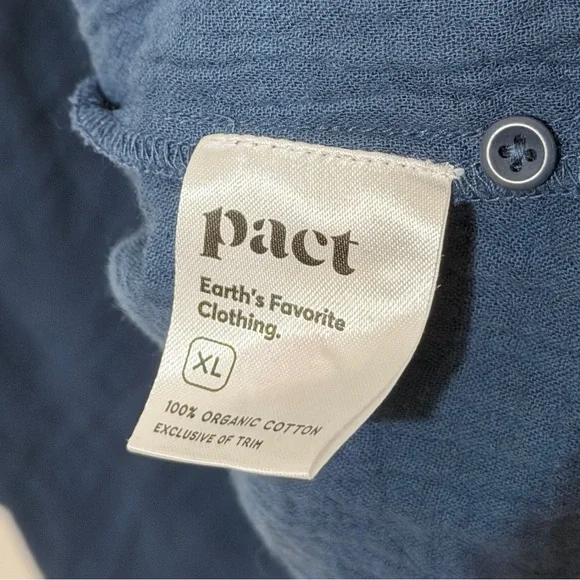 Pact Organic Cotton Coastal Double Gauze Peasant French Navy Midi Dress Size XL - Picture 6 of 6